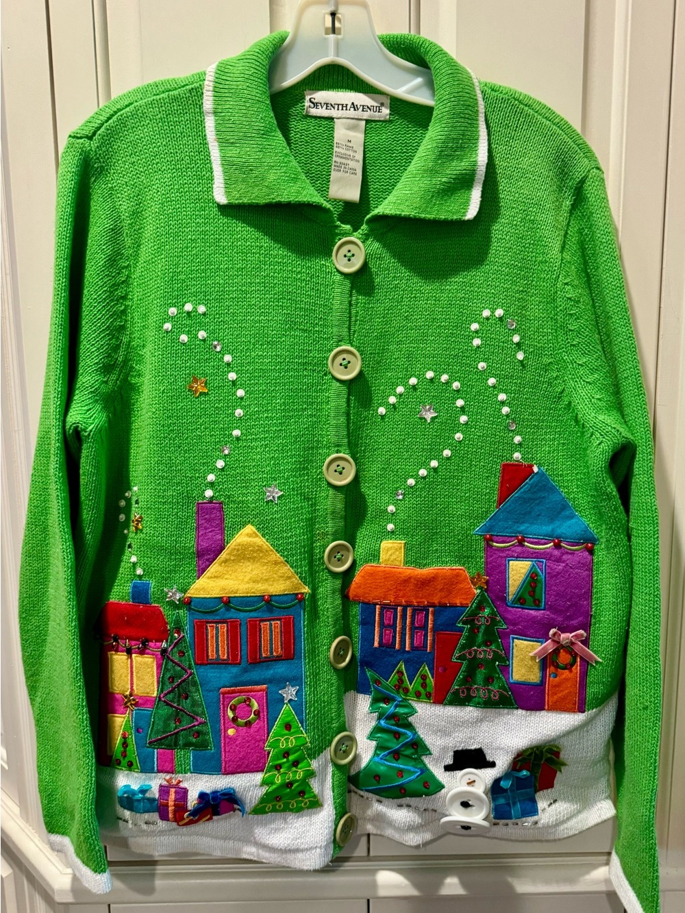 Seventh Avenue Green Festive Holiday Cardigan  Sweater - Size Medium